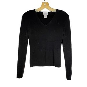 Loft Cashmere Wool Blend‎ V-Neck Black Sweater
